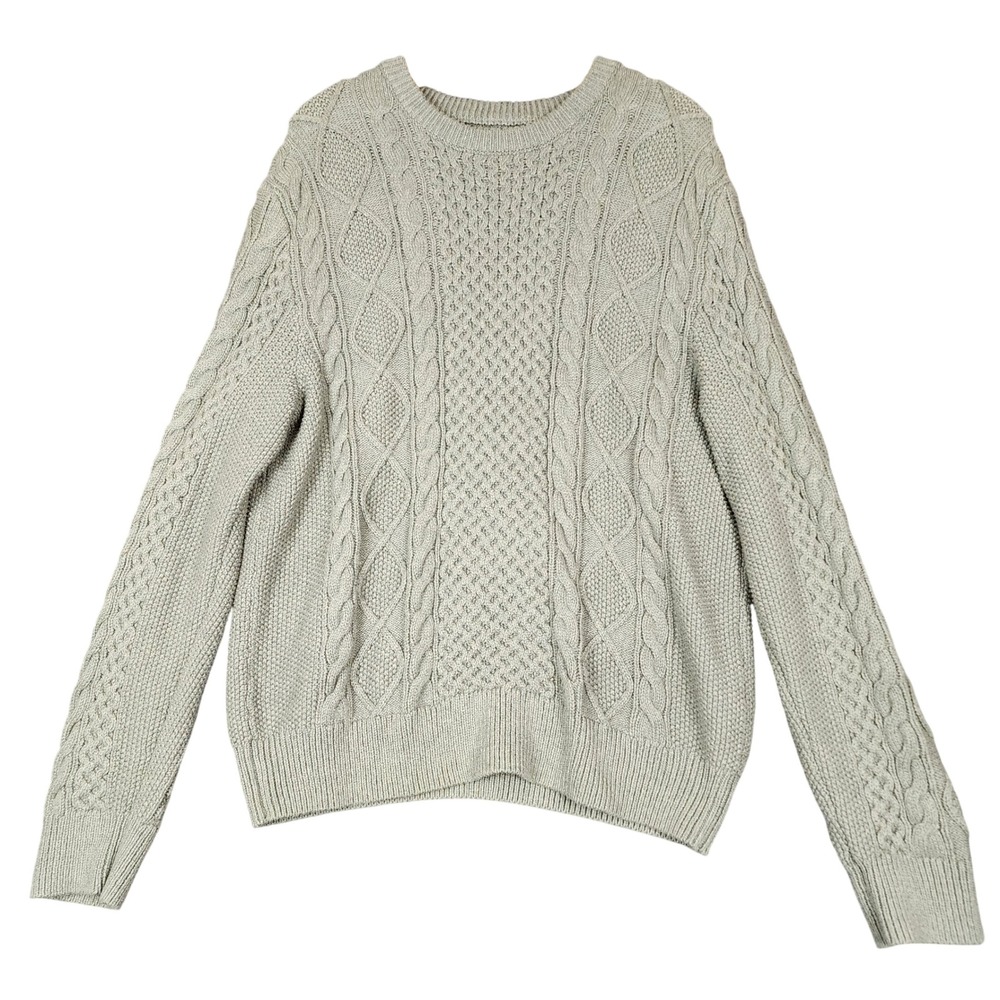 Polo Ralph Lauren Mens Large Sage Green Cable Knit Cotton Crewneck Sweater L‎